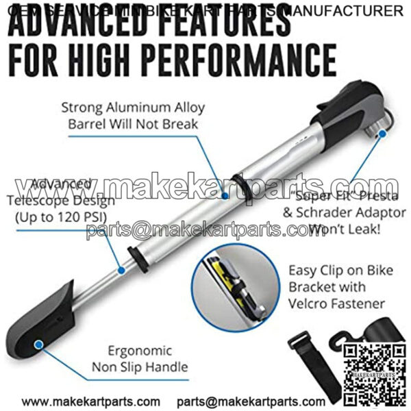 Mini Bike Pump & Glueless Puncture Repair Kit - Presta & Schrader Bicycle Pump - 120 PSI Tire Pump for Road & MTB - No Valve Changing Needed - Image 3