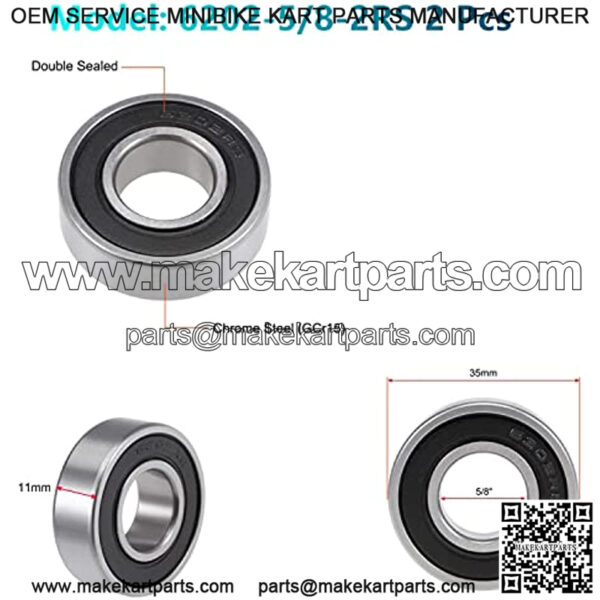 Front and Rear Wheel Bearing Set fit Coleman Powersports CT200U, CT200U-EX Trail 200 Mini Bike, Baja MB165 MB200 Mini Bikes Part# GB276-89/6202Z (4, RS) - Image 4