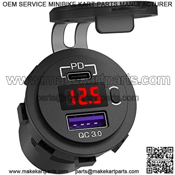 12V USB C Car Charger Socket, Ouffun Dual PD & QC 3.0 Ports 12V USB Car Outlet Adapter with Button Switch, lPhone Fast Charger with 23.7 Inches Wire for Car Boat Marine Bus Golf Cart RV Motorcycle