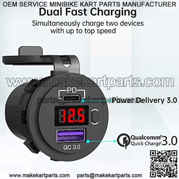 12V USB C Car Charger Socket, Ouffun Dual PD & QC 3.0 Ports 12V USB Car Outlet Adapter with Button Switch, lPhone Fast Charger with 23.7 Inches Wire for Car Boat Marine Bus Golf Cart RV Motorcycle - Image 2