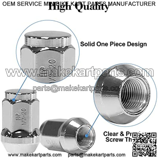 Colf Cart Chrome Wheel Lug Nuts for Club Car & EZGO, 1/2"-20 Size, OEM# 14723-G1, 1010984, 14723-G1, 16 Pack - Image 2