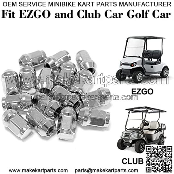 Colf Cart Chrome Wheel Lug Nuts for Club Car & EZGO, 1/2"-20 Size, OEM# 14723-G1, 1010984, 14723-G1, 16 Pack - Image 5