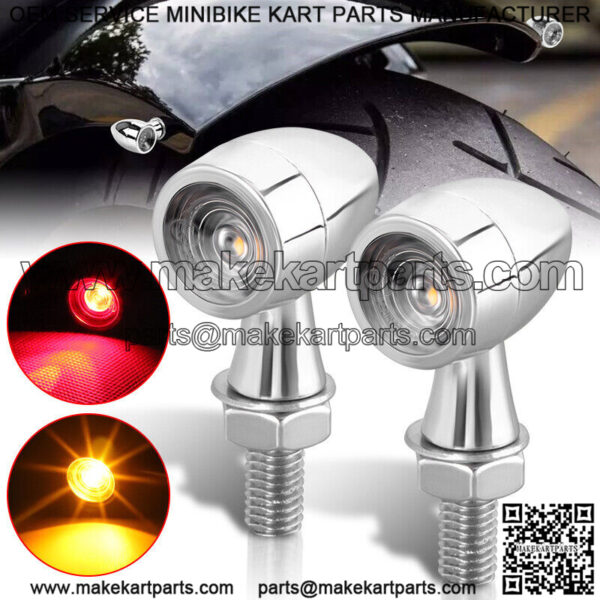 2X Chrome Mini Motorcycle LED Bullet Brake Blinker Turn Signal Lights Amber/Red
